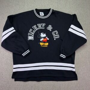 Vintage Mickey & Co Disney Classic Embroidered Sweatshirt Black White Striped
